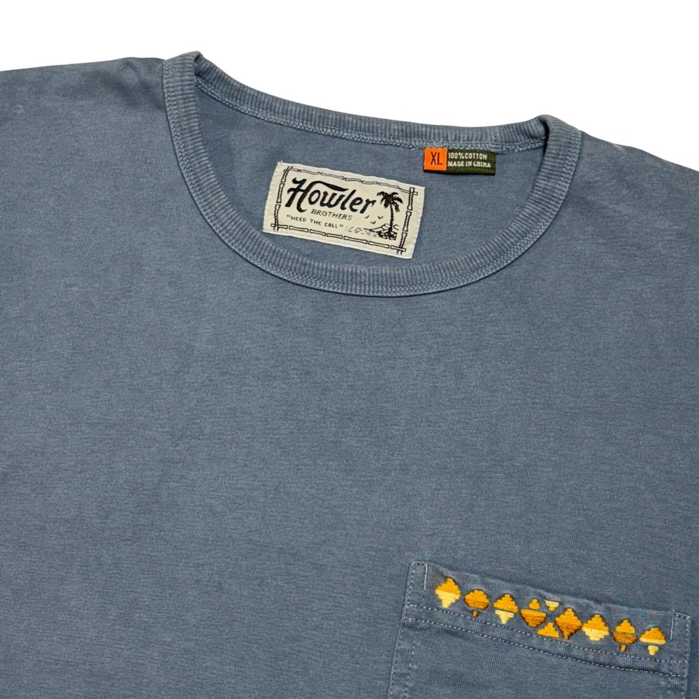 Howler Brothers Pocket T-Shirt Mens XL Blue Embroidered Trim Cotton Surf Coastal